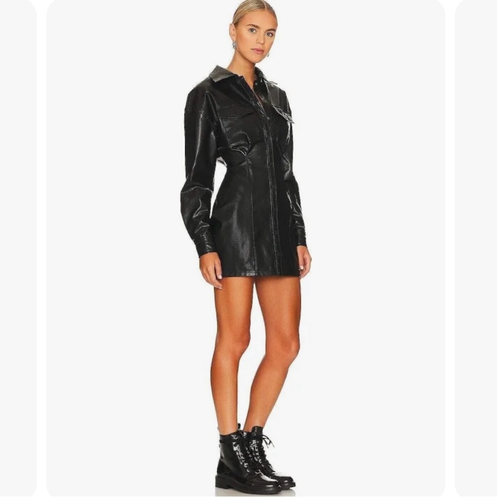 Line and Dot Faux Leather Dress